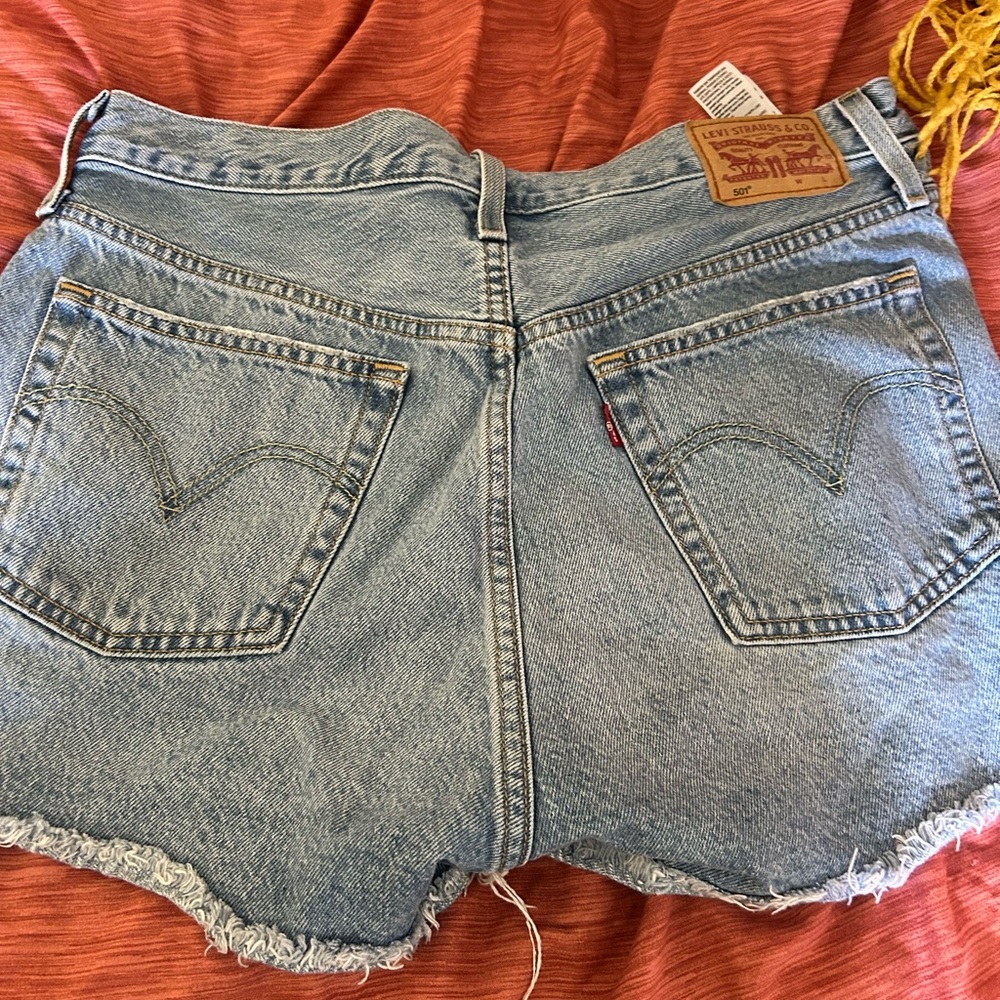Levi's Light Blue Ripped Denim Shorts - Picture 2 of 2
